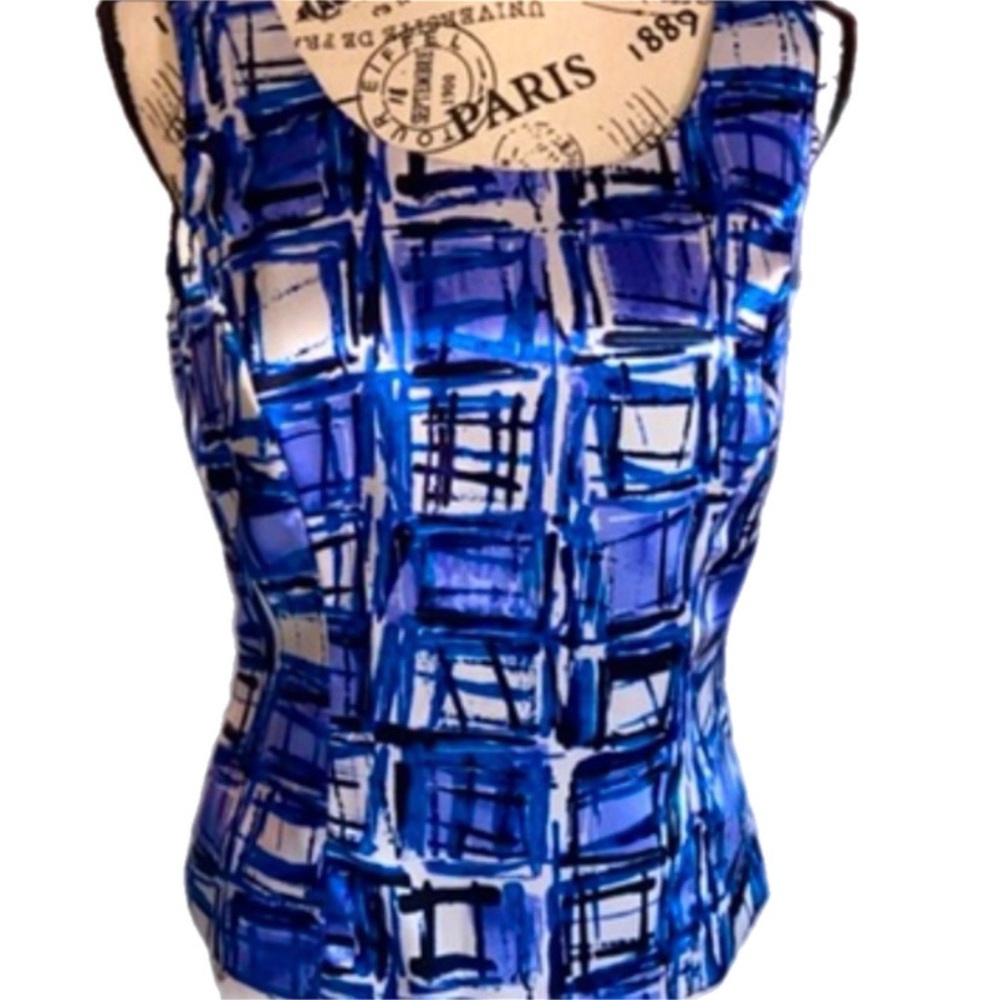 Tahari ASL Abstract Sleeveless Scoop Neck Pullover Top Size 6